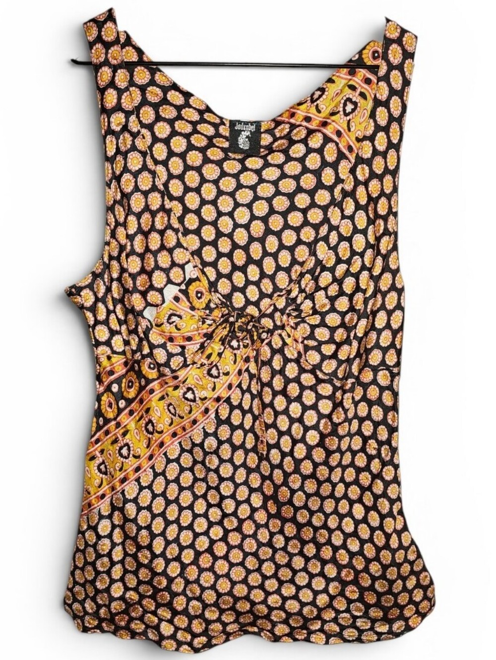 JEDZEBEL VIntage Abstract Silk Tie Neck Boho Chic Sleeveless Top - Large